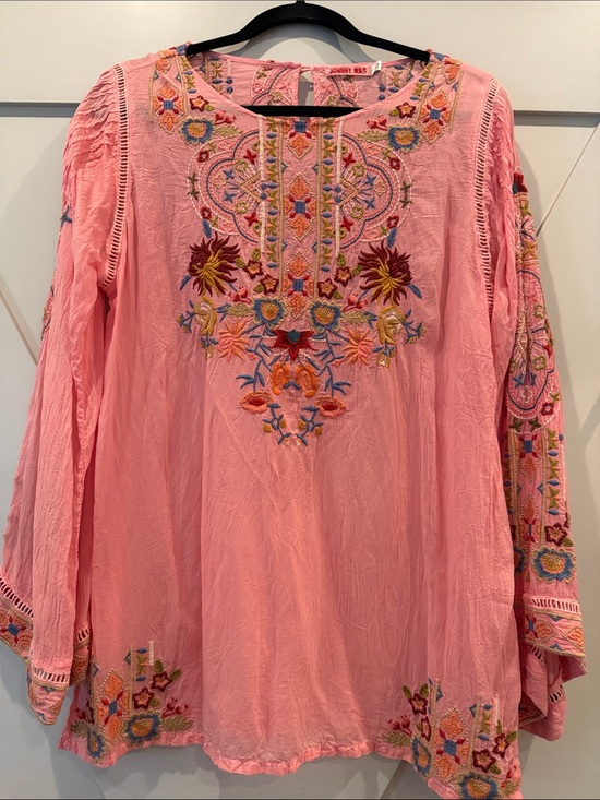 Johnny Was Tops - Johnny Was Pink Embroidered Floral Tunic